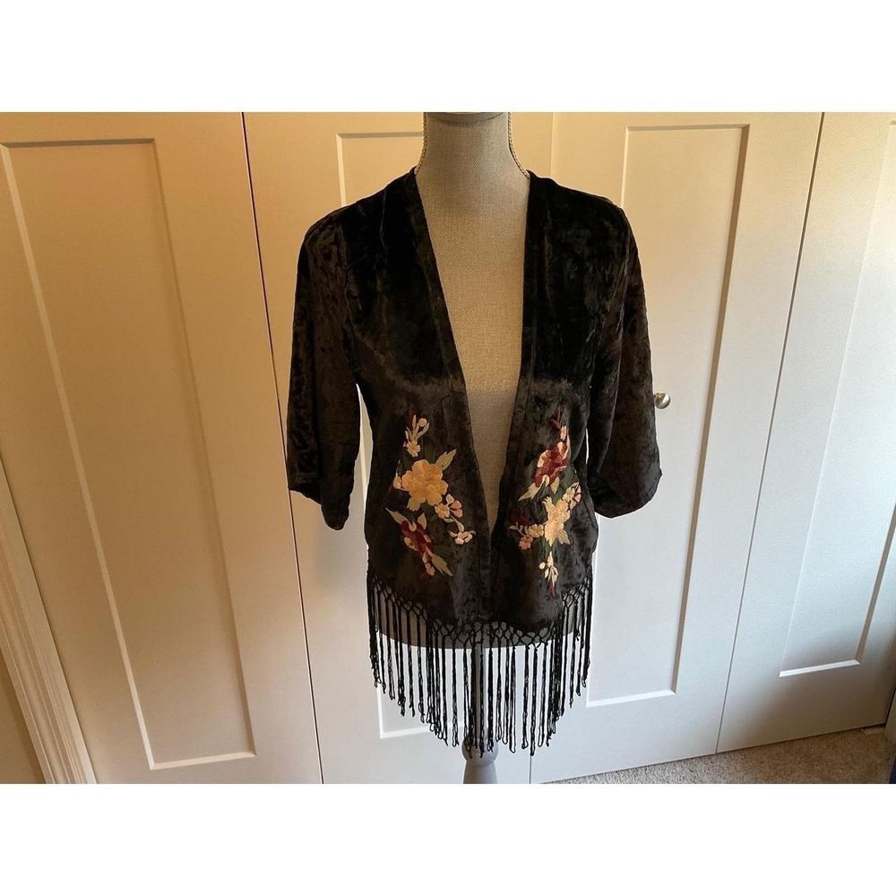 Kimono Abercrombie & Fitch Womens Cardigan Valerie Velvet Black Embroidery